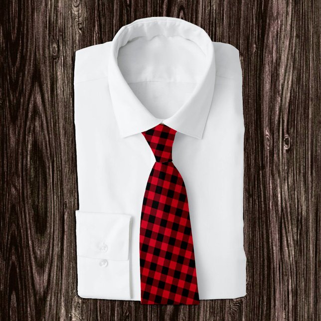 Dark Red and Black Buffalo Plaid Tie, Rustic Neck Tie (Creator Uploaded)