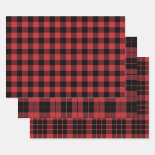 Dark Red and Black Buffalo Plaid Wrapping Paper Sheets