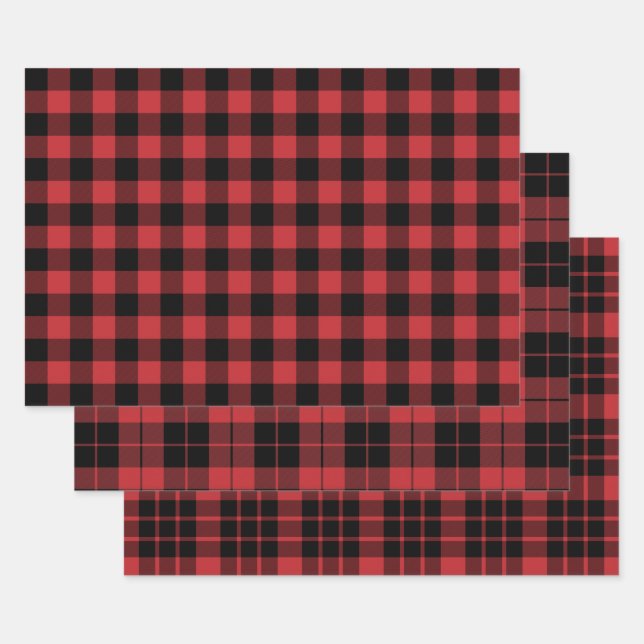 Dark Red and Black Buffalo Plaid Wrapping Paper Sheets (Set)