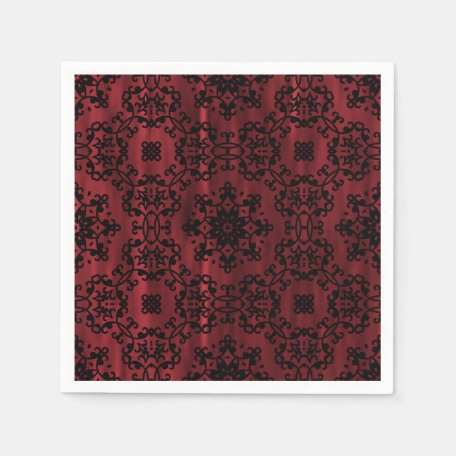 Dark red and black gothic grunge geometric paper napkins (Front)