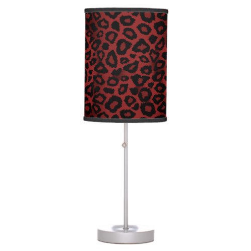 Dark Red and Black Jaguar Animal Print Table Lamp