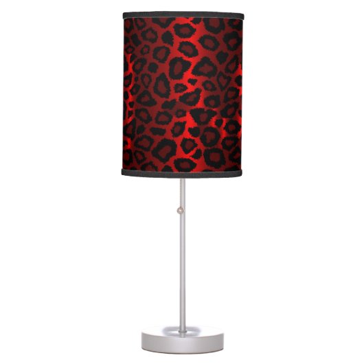 Dark Red and Black Leopard Animal Print Table Lamp (Front)