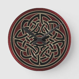 Dark Red and Black Metallic Celtic Knot Round Clock