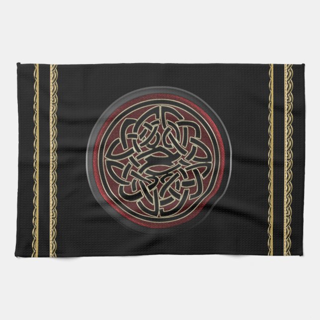 Dark Red and Black Metallic Celtic Knot Towel (Horizontal)