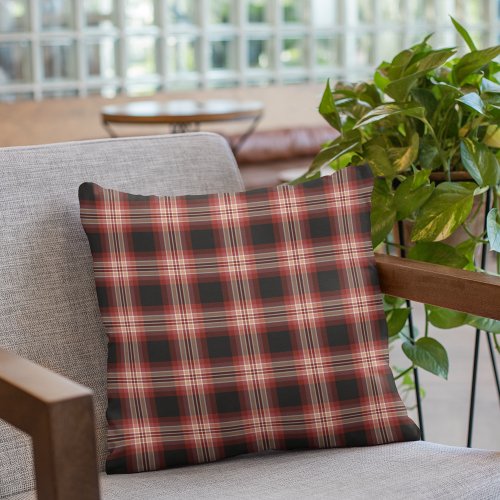 Dark Red and Black Plaid Pattern Throw Pillow