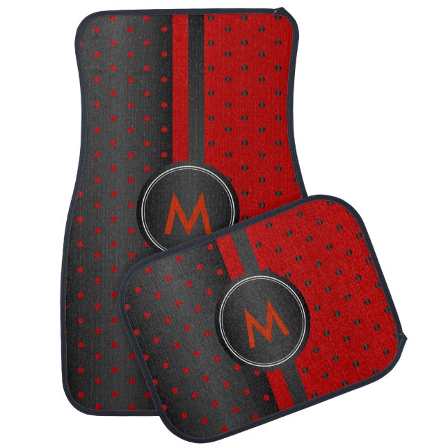 Dark Red and Black Polka Dots Car Floor Mat (Set)