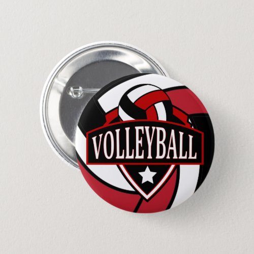 Dark Red and Black Volleyball Logo Button