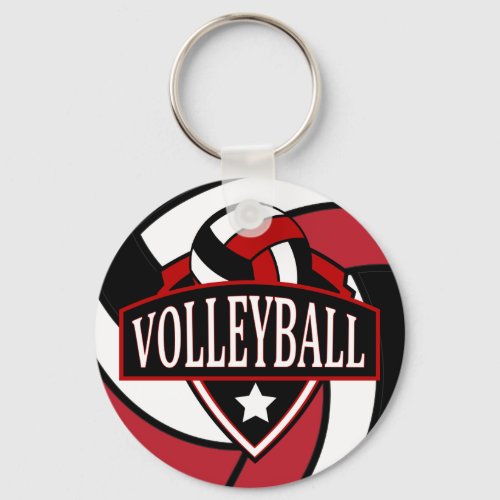 Dark Red and Black Volleyball Logo Keychain