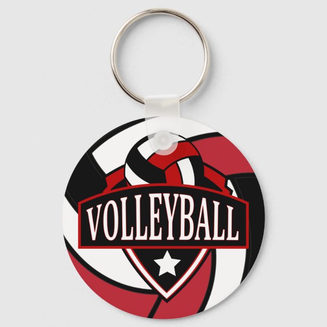 Dark Red and Black Volleyball Logo Keychain (Front)