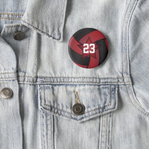 Dark Red and Black Volleyball Star Players Button