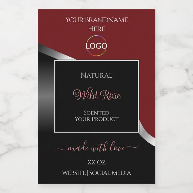 Dark Red and Black Wavy Silver Logo Product Labels (Single Label)