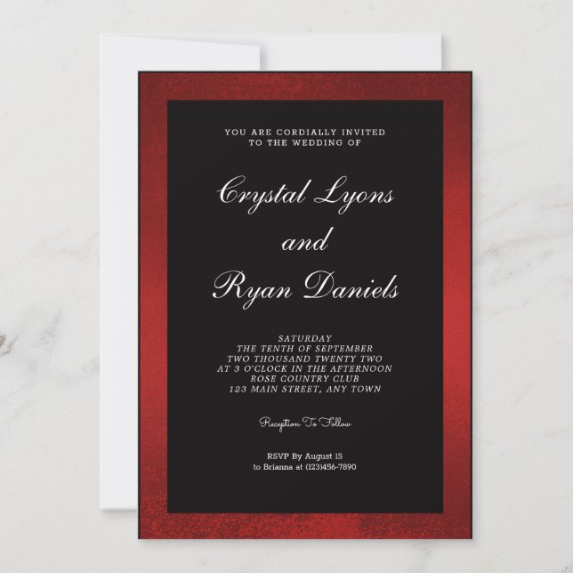 Dark Red and Black Wedding Invitation (Front)