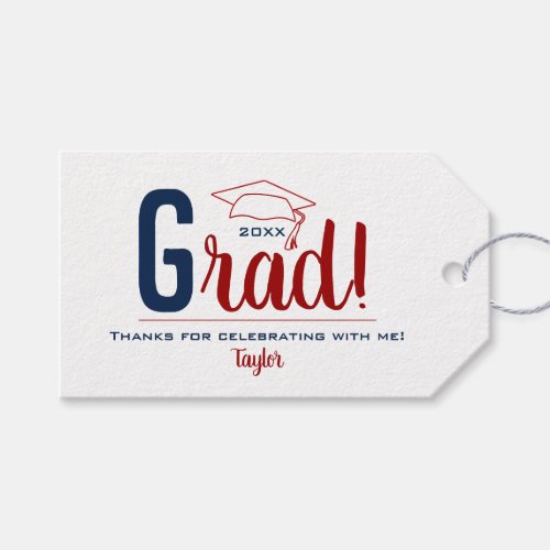 Dark Red and Blue Graduation Cap Party Favor Gift Tags