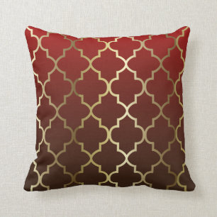 Dark Red and Brown Blend Gold Quatrefoil Pattern Throw Pillow