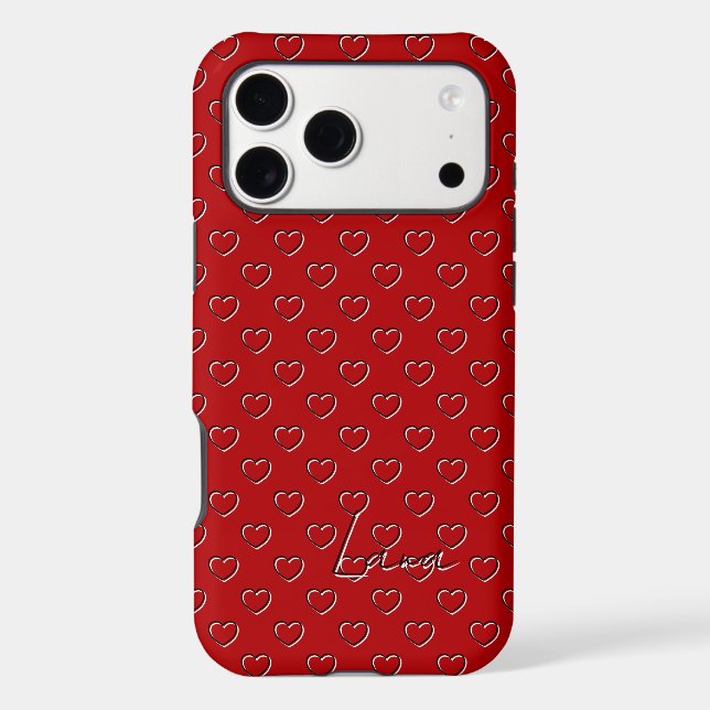 Dark Red And Custom Name Template Hearts Pattern iPhone Case (Back)