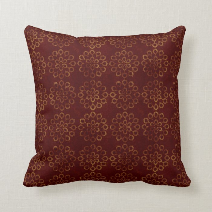 Dark Red and Gold Flower Pattern Throw Pillow