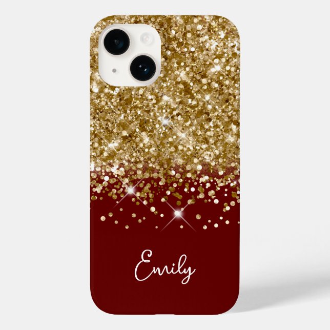 Dark Red and Gold Glitter Glam Case-Mate iPhone Case (Back)