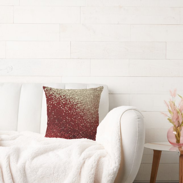 Dark Red and Gold Glitter Throw Pillow (Couch)