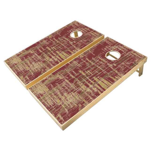 Dark Red and Gold Modern Art Regulation Cornhole Set (Angled)