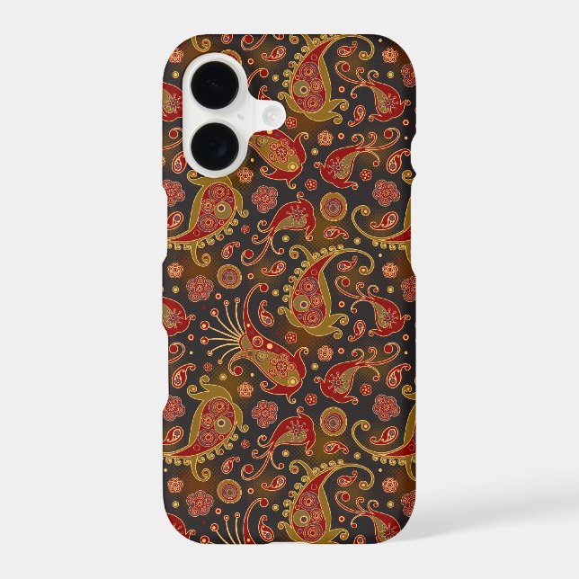Dark Red and Gold Paisley Pattern Iphone Case (Back)
