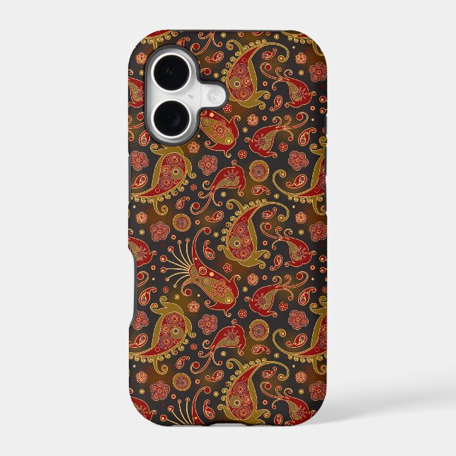 Dark Red and Gold Paisley Pattern Iphone Case (Back)