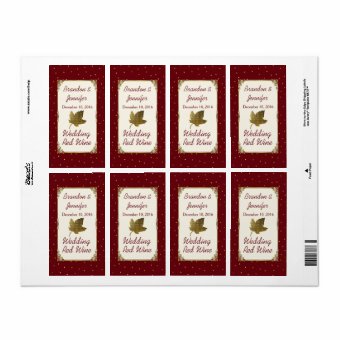 Dark Red and Golden Leaf Wedding Mini Wine Labels | Zazzle