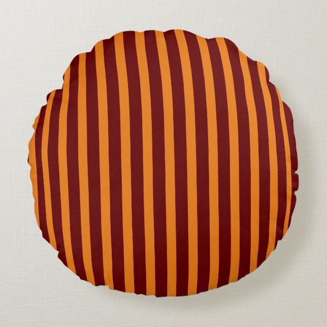 Dark Red And Honey Orange Stripes Round Pillow (Front)