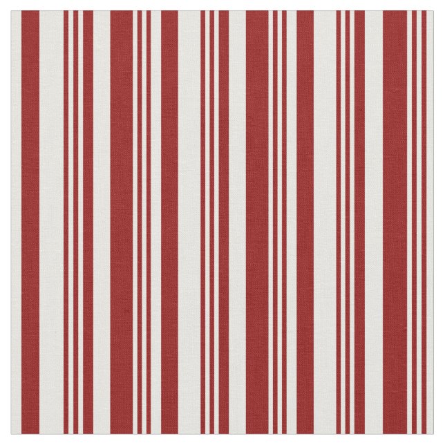 Dark Red and Mint Cream Lines Pattern Fabric (Close Up)