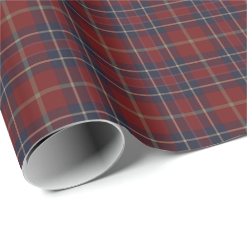 Dark Red and Navy Blue Rustic Plaid Wrapping Paper