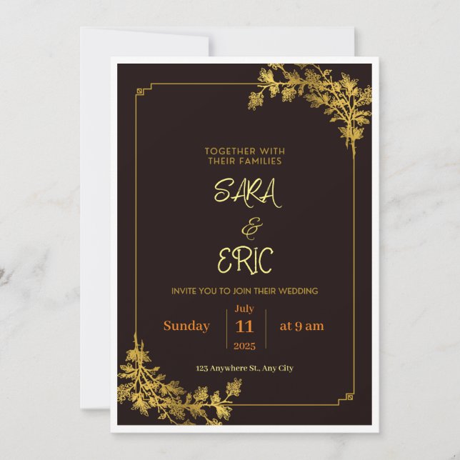Dark Red and Orange Aesthetic Wedding Invitations (Front)