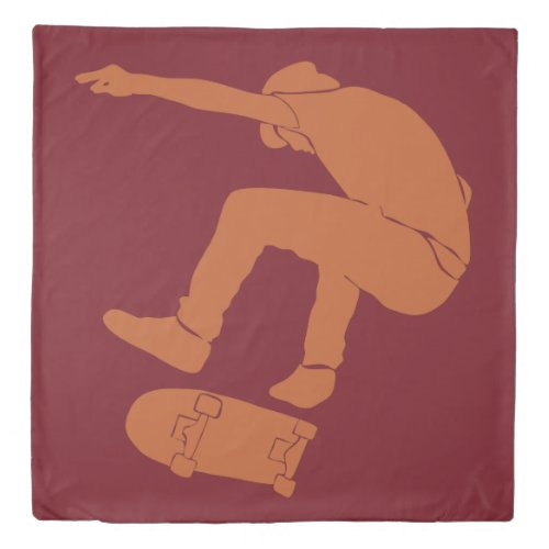 Dark Red and Orange Skateboarder Graphic Duvet Cover