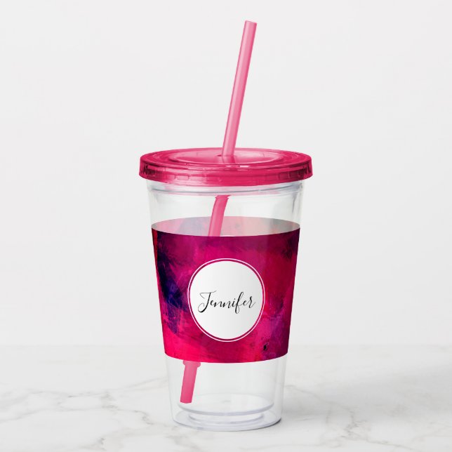 Dark Red and Purple Bold & Modern Abstract Acrylic Tumbler (Back)