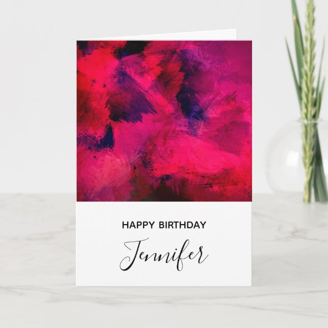 Dark Red and Purple Bold Modern Abstract Birthday Card (Front)