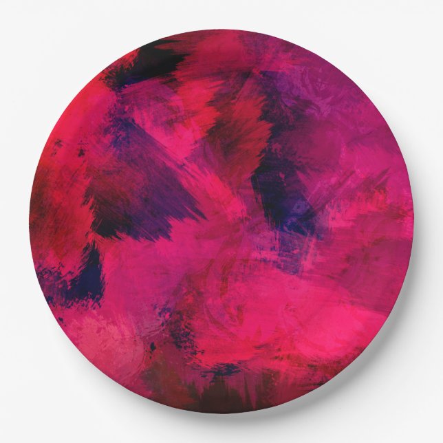 Dark Red and Purple Bold & Modern Abstract Paper Plates (Front)