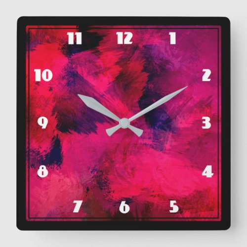 Dark Red and Purple Bold  Modern Abstract Square Wall Clock