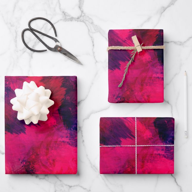 Dark Red and Purple Bold & Modern Abstract Wrapping Paper Sheets (Front)