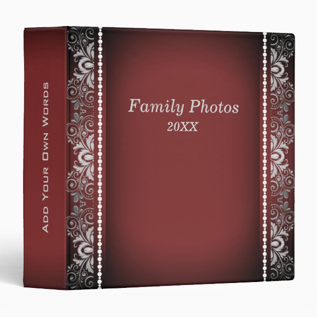 Dark Red and Silver Lace 3 Ring Binder (Front/Spine)