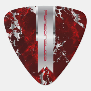 Dark Red and Silver Marble Design Guitar Pick