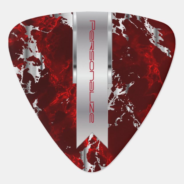 Dark Red and Silver Marble Design Guitar Pick (Front)