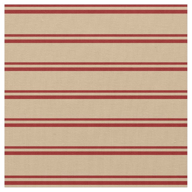 Dark Red and Tan Lined Pattern Fabric (Close Up)