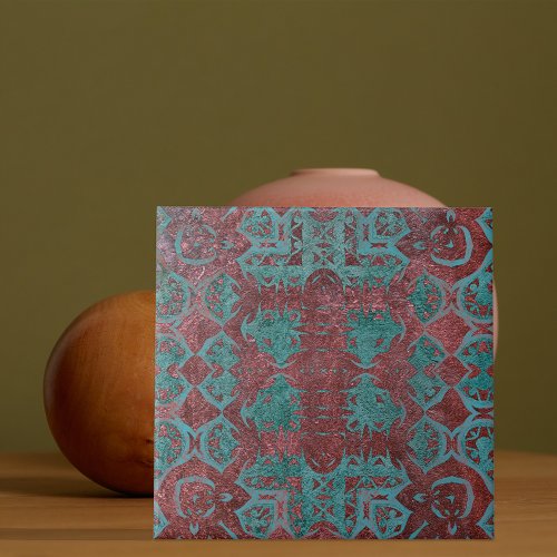 Dark Red And Teal Green Distressed Antique Ceramic Tile