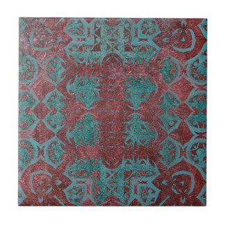 Dark Red And Teal Green Distressed Antique Ceramic Tile