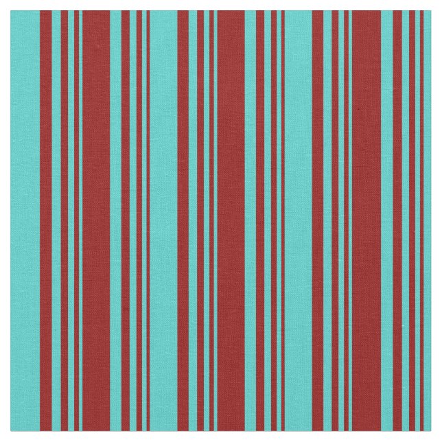 Dark Red and Turquoise Stripes Pattern Fabric (Close Up)
