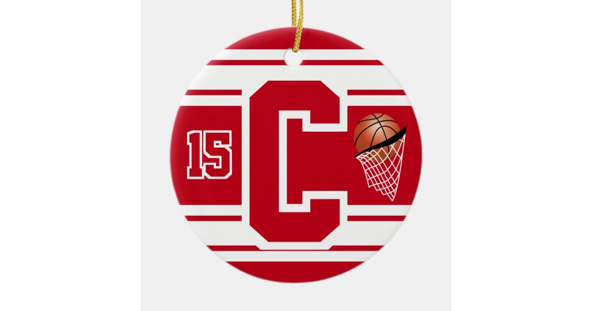Dark Red And White Basketball Diy Letter Ceramic Ornament Zazzle Com