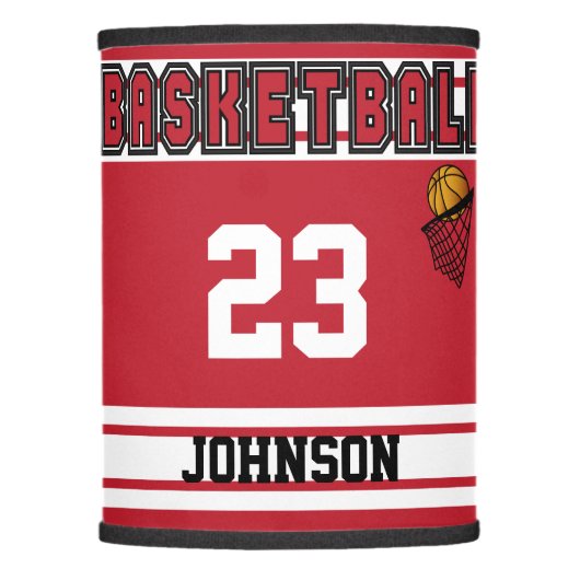Dark Red and White Basketball Lamp Shade (Front)
