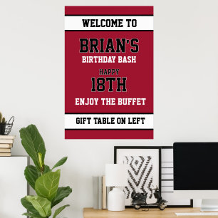 Dark Red and White Birthday Poster