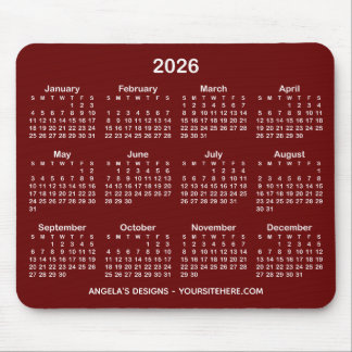 Dark Red and White Calendar Promotional Mouse Pad