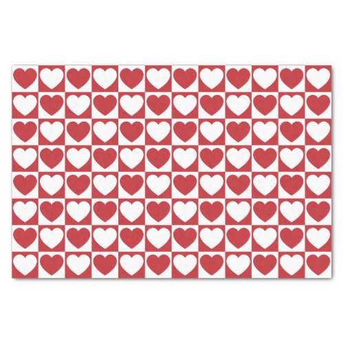 Dark Red and White Checkered Pattern With Hearts Tissue Paper