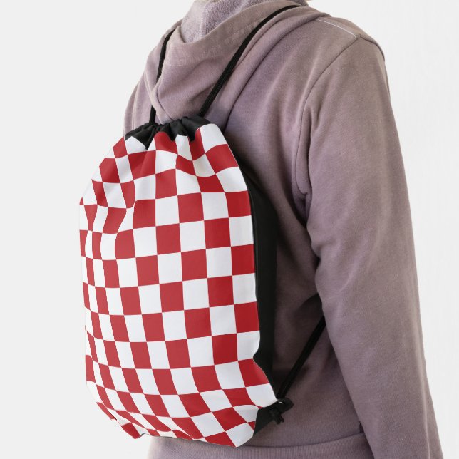 Dark Red and White Checks Drawstring Bag (Insitu)