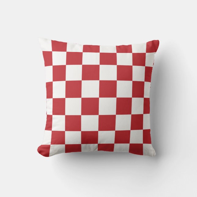 Dark Red and White Checks Throw Pillow (Front)